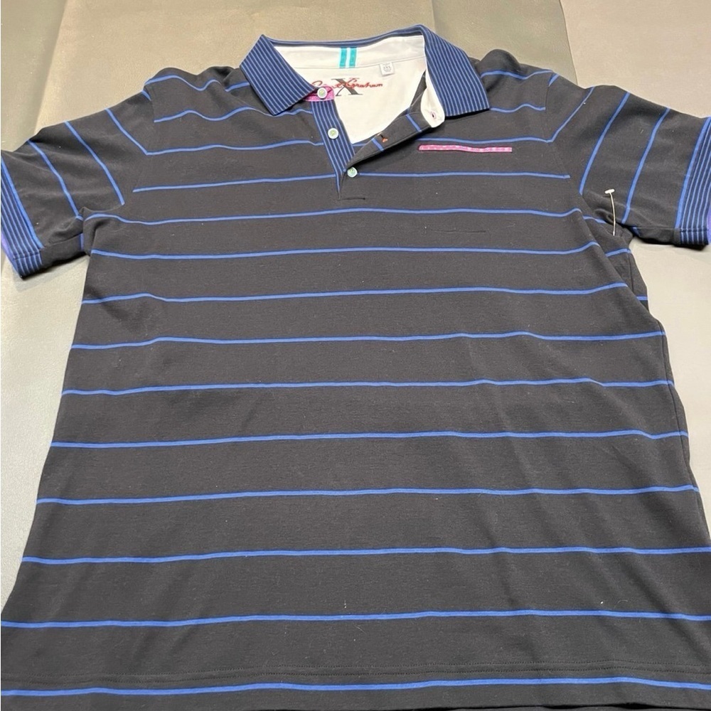 Robert Graham X size 2XL Shirt Short Sleeve All Over Stripe Print Cotton Polo